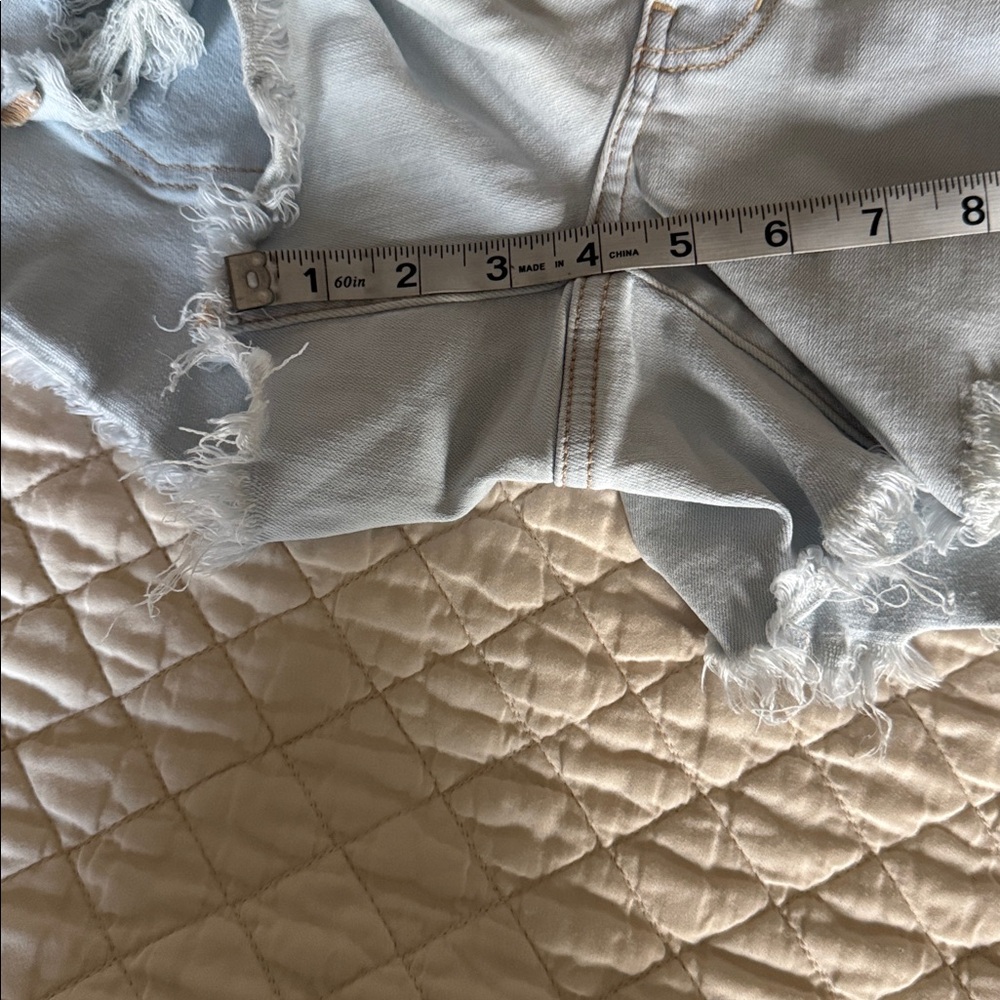 American Eagle Midi 12 Light Blue Distressed Jean Shorts - Picture 6 of 8